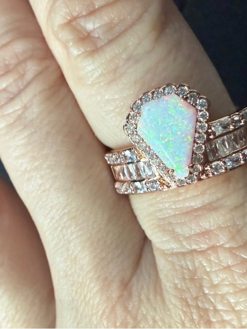 Bomb Party October 2025 Rose Gold Opal Halo Ring with Pavé Accents - White Opal